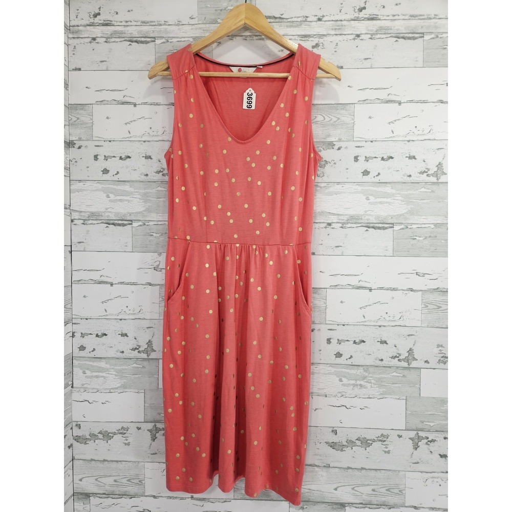 Boden Melinda Jersey Dress Coral metallic Gold‎ Polka Dot Pockets Women 8